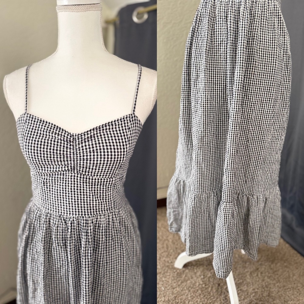 American Eagle Gingham Tie Back Midi Dress Womens Medium Black White - Picture 3 of 8
